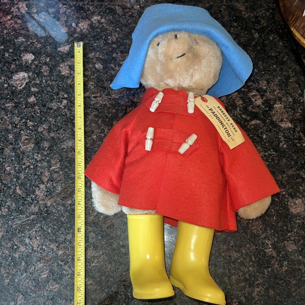 Paddington Bear 20" Eden 1975 Plush Stuffed Bear With Red Coat And Yellow Boots